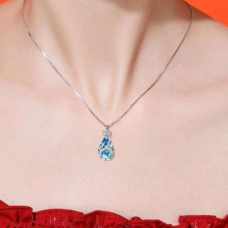 Sterling Silver Fox Crystal Pendant Necklace-2