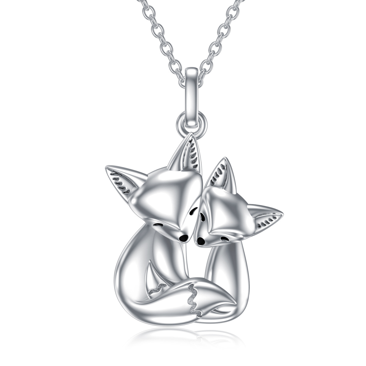 Sterling Silber Fuchs Mama & Kinder Anhänger Halskette-1