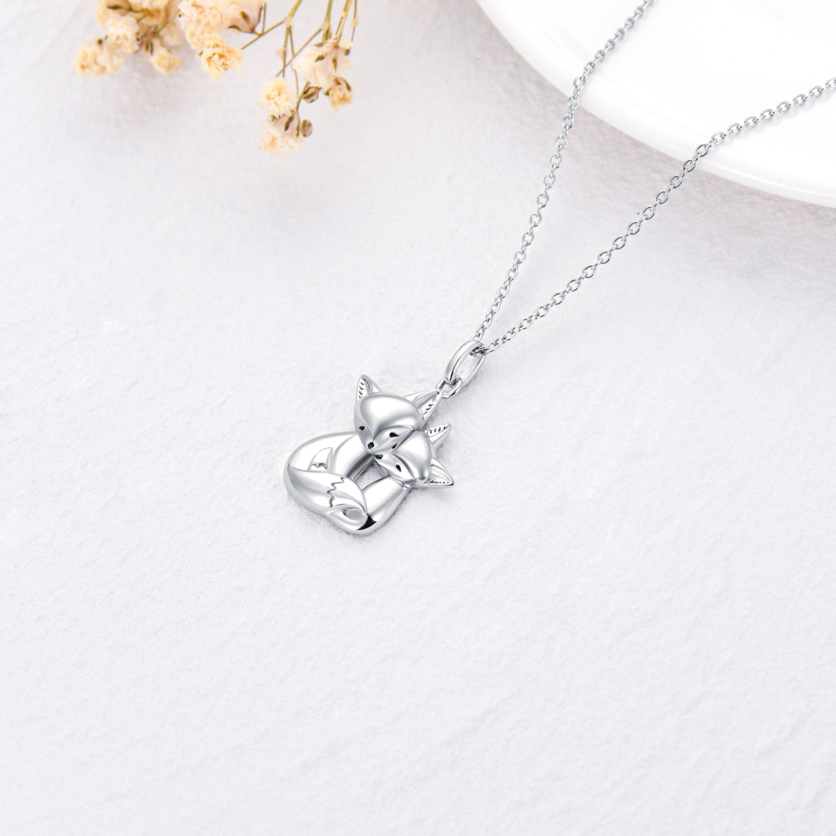 Collana con ciondolo in argento sterling con volpe, mamma e bambini-3