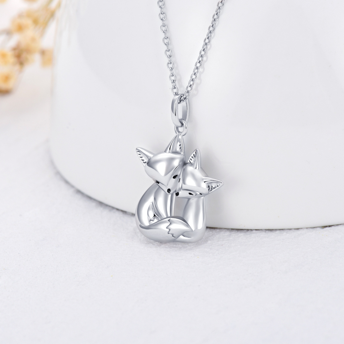 Collier en argent sterling avec pendentif renard maman et enfants-4