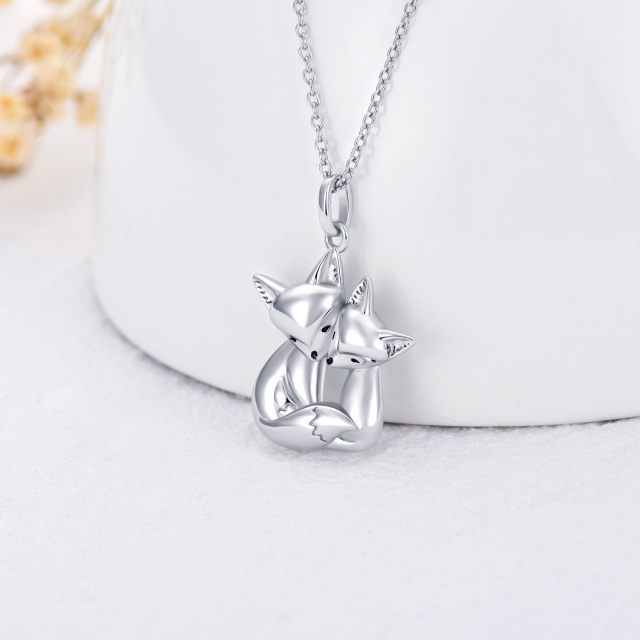 Sterling Silver Fox Mom & Kids Pendant Necklace-4