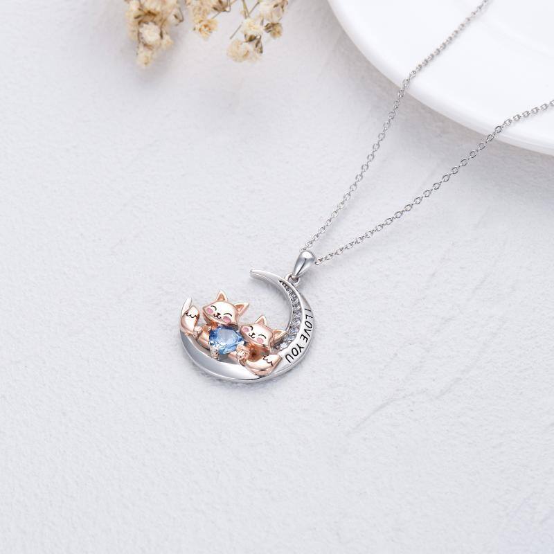 Collar con colgante de luna y zorro con circonita cúbica de dos tonos en plata de ley y palabra grabada-4
