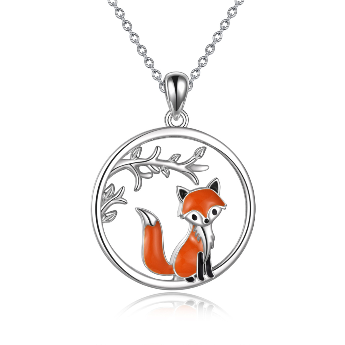 Sterling Silver Fox Pendant Necklace-1