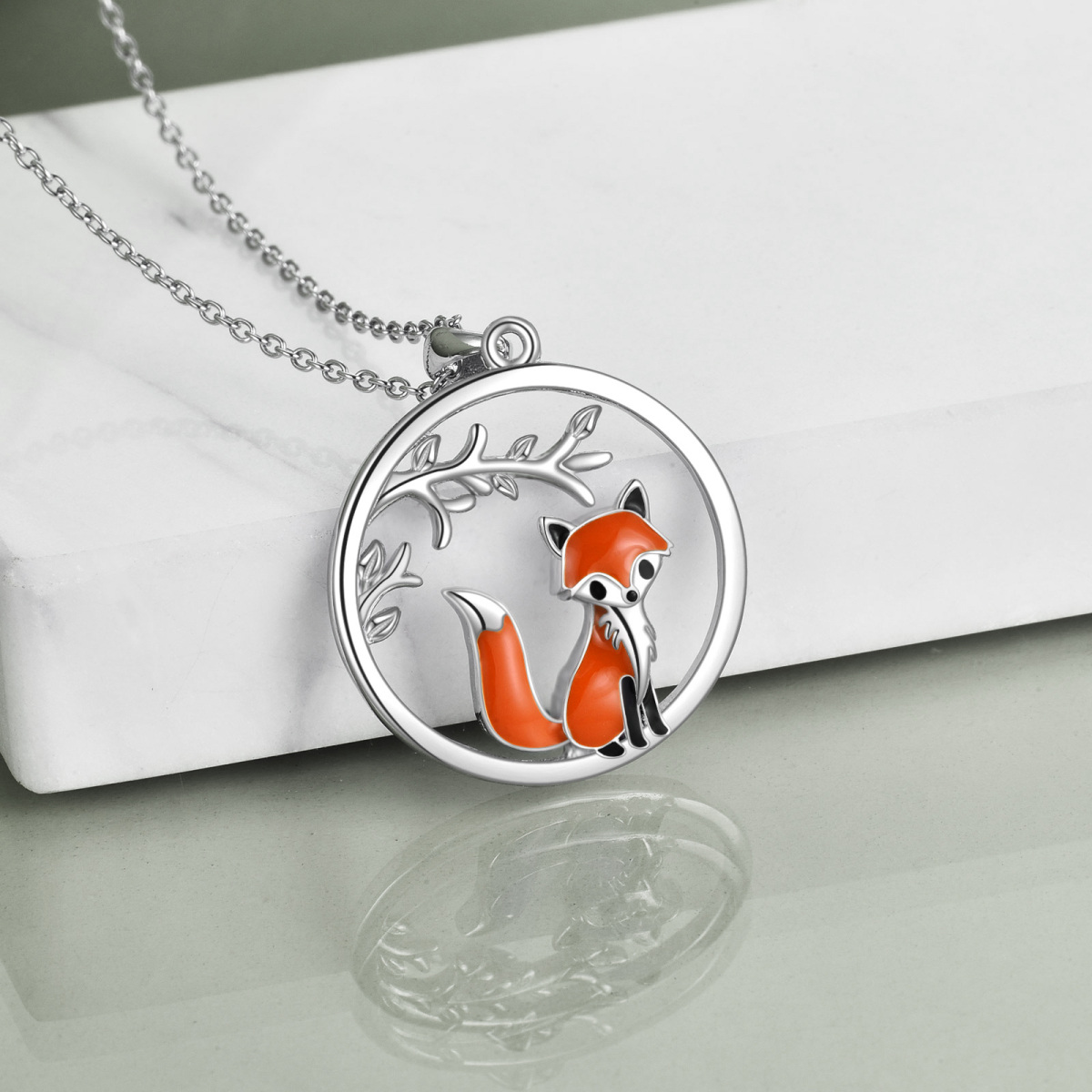 Sterling Silver Fox Pendant Necklace-3