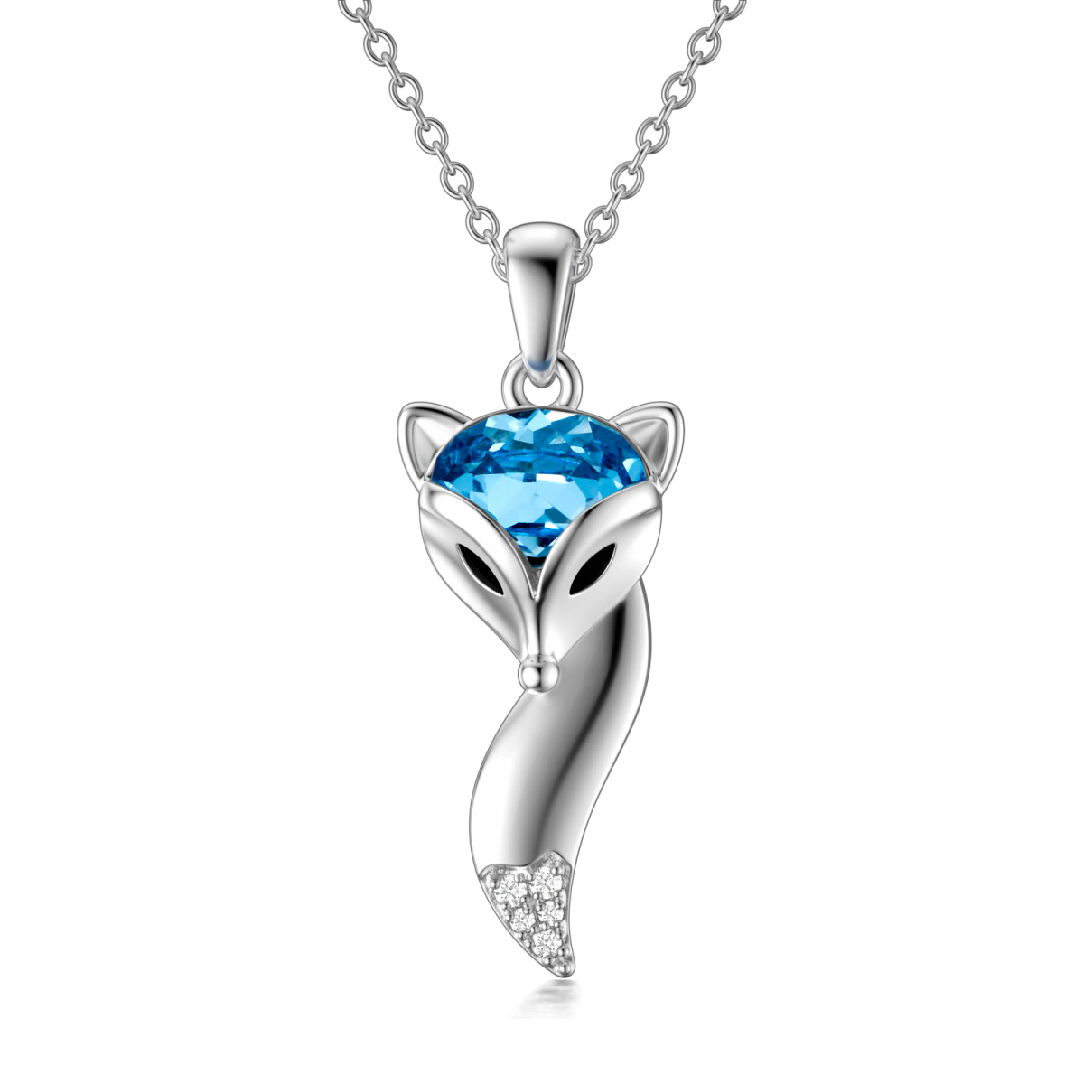 Sterling Silver Cubic Zirconia Fox Pendant Necklace-1