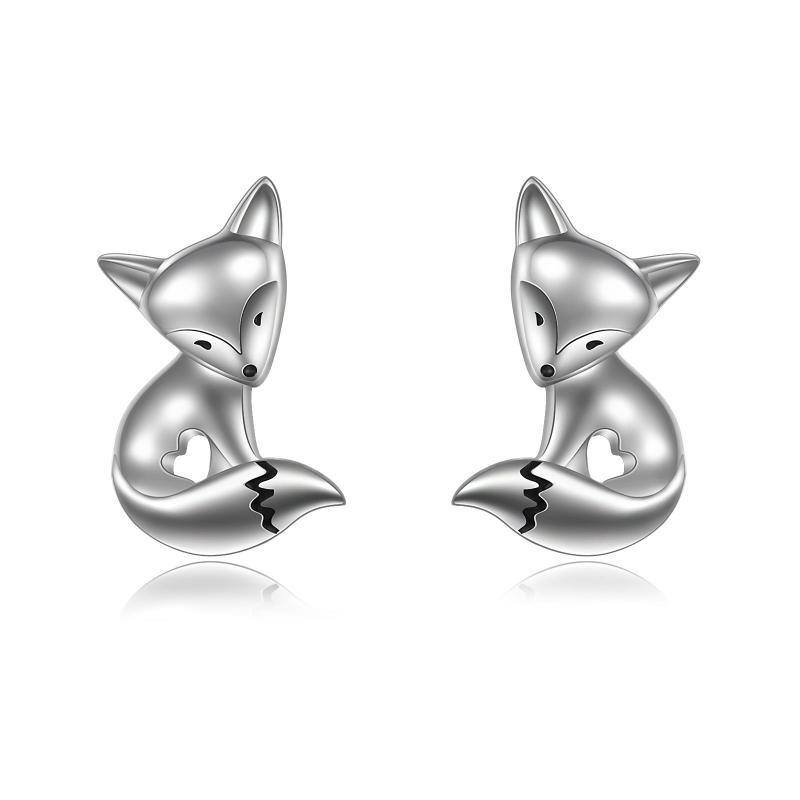 Sterling Silver Fox Stud Earrings-4