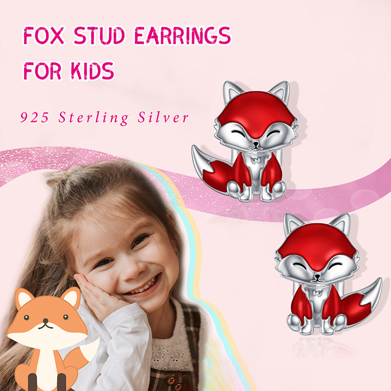 Sterling Silver Fox Stud Earrings-3