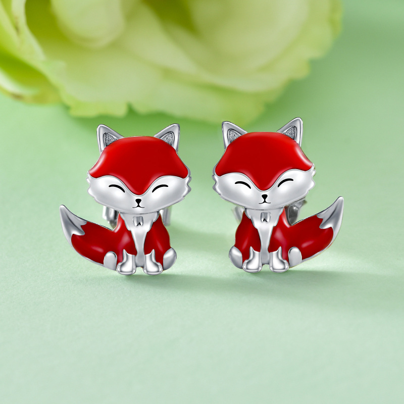 Sterling Silver Fox Stud Earrings-4