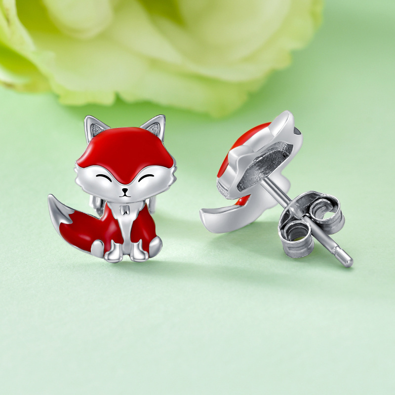 Sterling Silver Fox Stud Earrings-5
