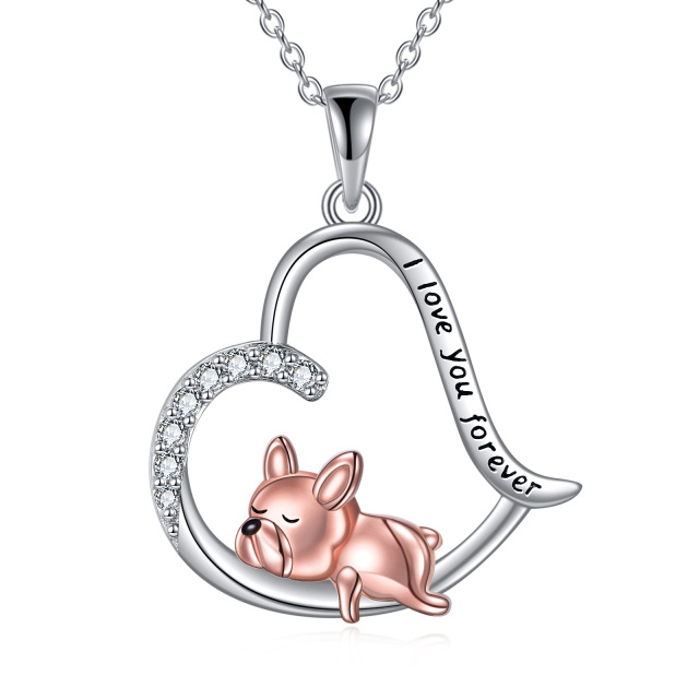 Collana con ciondolo a forma di cane in argento sterling bicolore con zirconi cubici-1