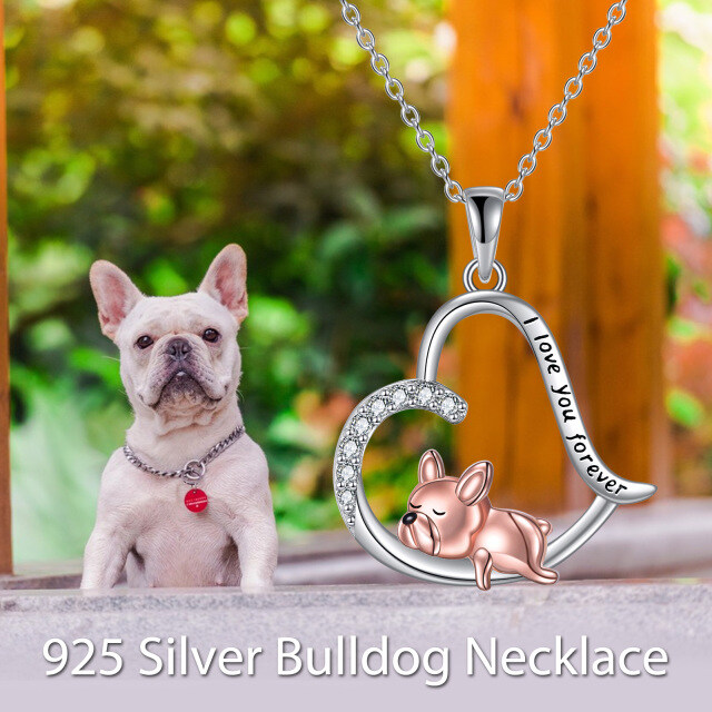 Collana con ciondolo a forma di cane in argento sterling bicolore con zirconi cubici-6