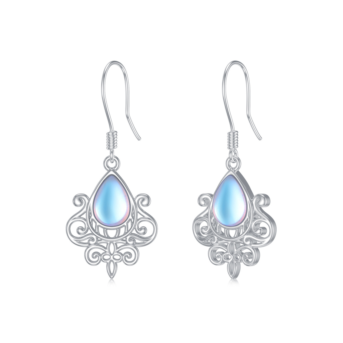 Sterling Silver French Style Moonstone Drop Hook Earrings-1