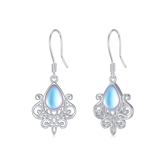 Sterling Silver French Style Moonstone Drop Hook Earrings