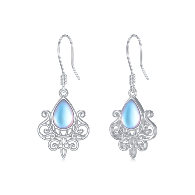 Sterling Silver French Style Moonstone Drop Hook Earrings-5