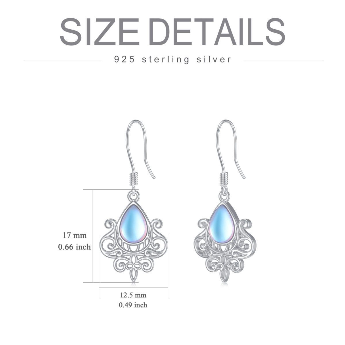 Sterling Silver French Style Moonstone Drop Hook Earrings-6