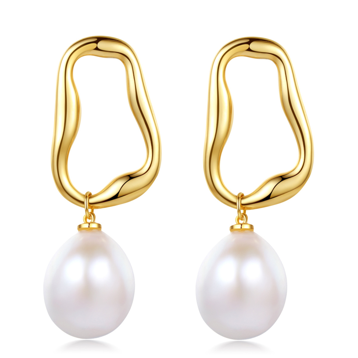 Gold Vermeil Circular Pearl Drop Earrings for Women-1