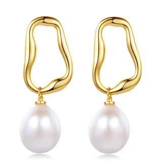 Gold Vermeil Circular Pearl Drop Earrings for Women-16