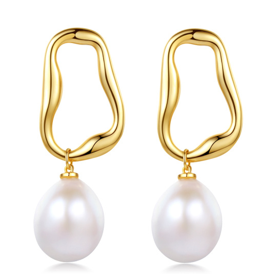 Gold Vermeil Circular Pearl Drop Earrings for Women