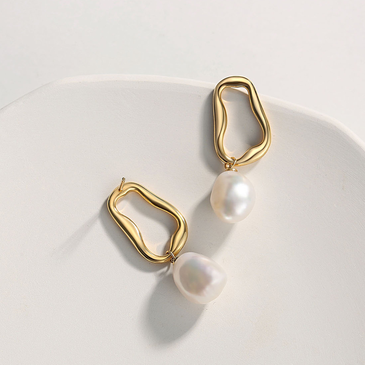 Gold Vermeil Circular Pearl Drop Earrings for Women-6