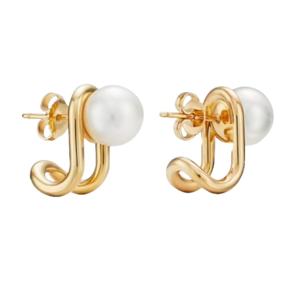 Sterling Silver Freshwater Pearls Double Hinged Stud Earrings For Women-3