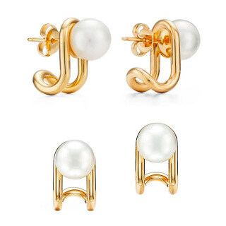 Sterling Silver Freshwater Pearls Double Hinged Stud Earrings For Women-4