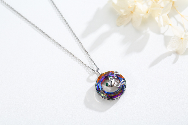 Sterling Silver Frog Crystal Pendant Necklace-4