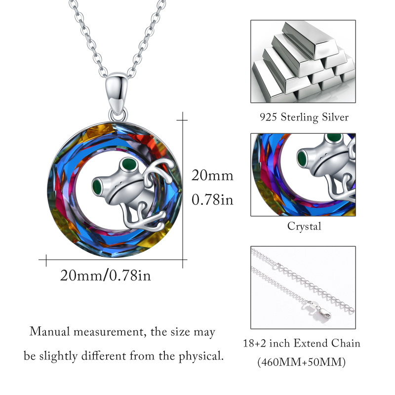 Sterling Silver Frog Crystal Pendant Necklace-5