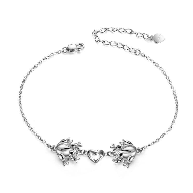 Pulsera Colgante Rana y Corazón Plata de Ley-1