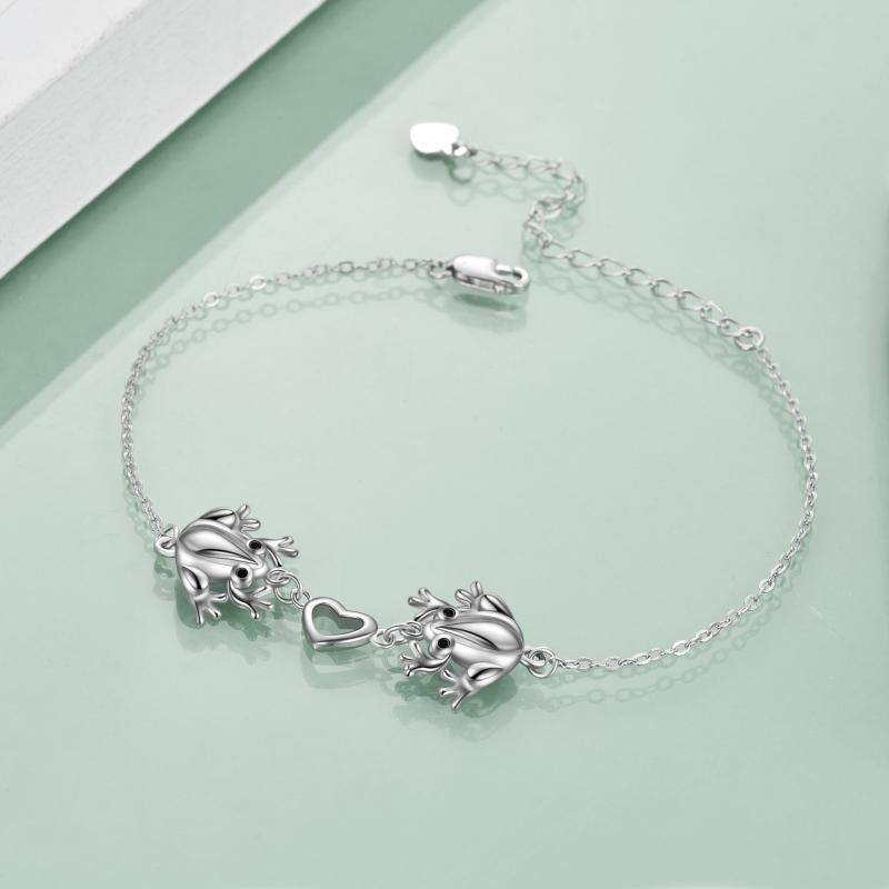 Sterling Silver Frog & Heart Pendant Bracelet-3