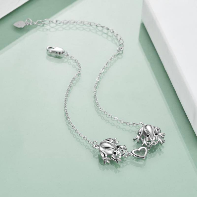 Sterling Silver Frog & Heart Pendant Bracelet-4