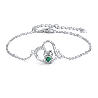 Sterling Silver Cubic Zirconia Frog & Heart Charm Bracelet-8