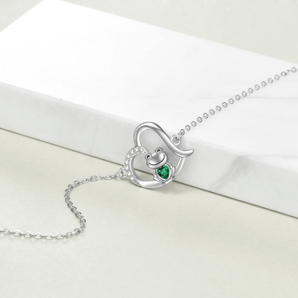 Sterling Silver Cubic Zirconia Frog & Heart Charm Bracelet-4