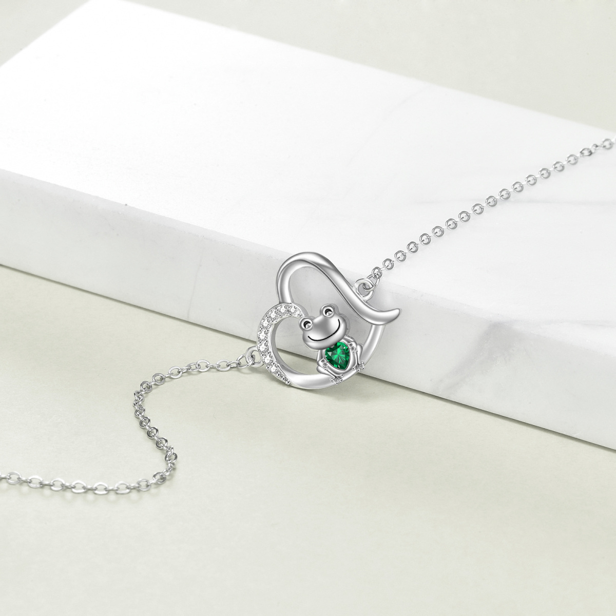 Sterling Silver Cubic Zirconia Frog & Heart Pendant Bracelet-4