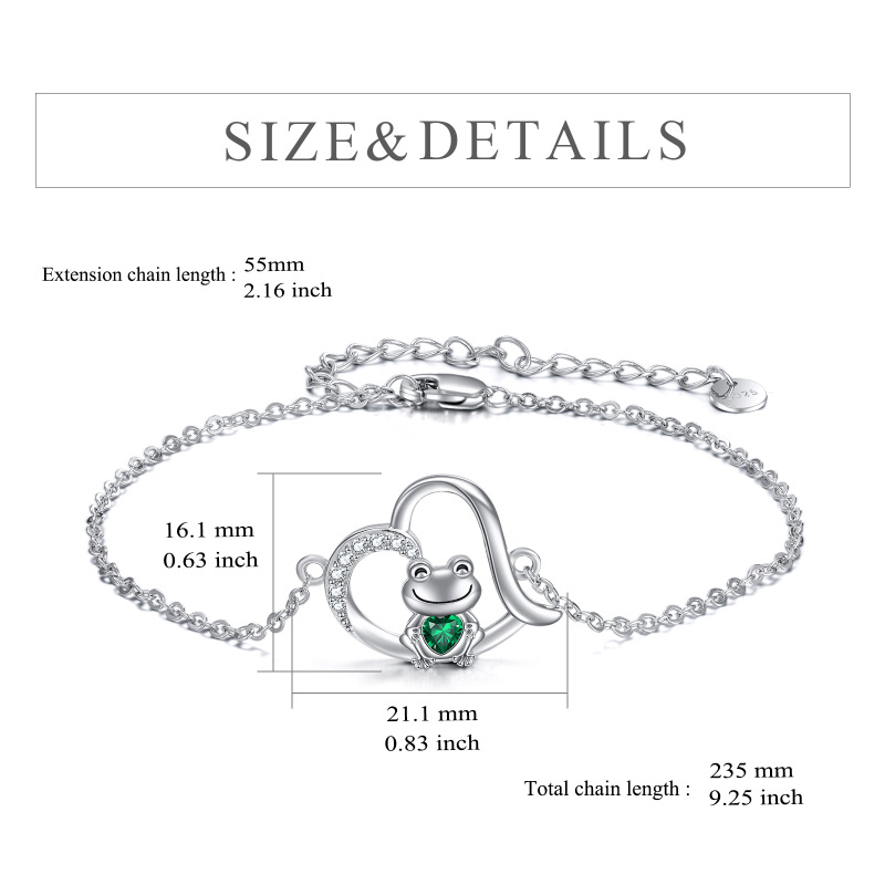 Sterling Silver Cubic Zirconia Frog & Heart Charm Bracelet-5