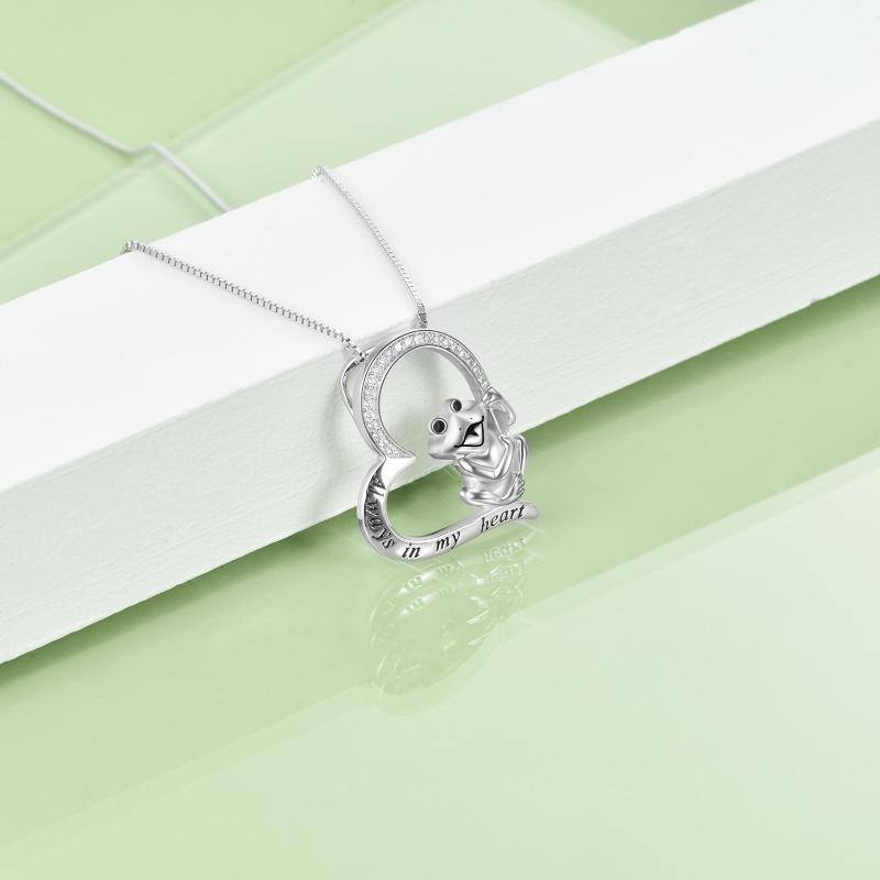 Sterling Silver Cubic Zirconia Frog & Heart Pendant Necklace with Engraved Word-3