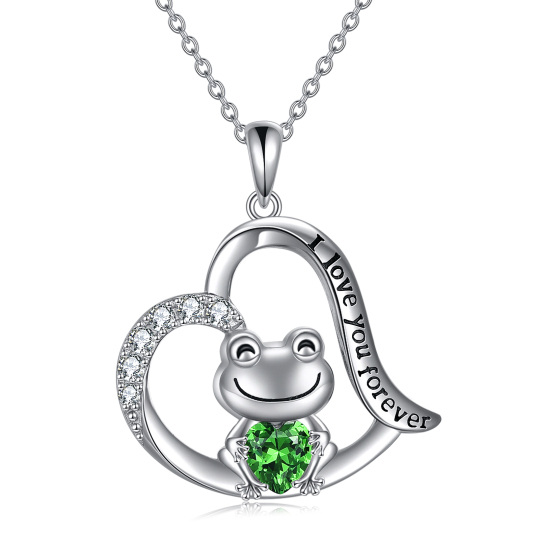 Sterling zilveren cubic zirconia kikker & hart urnenketting voor as met gegraveerd woord