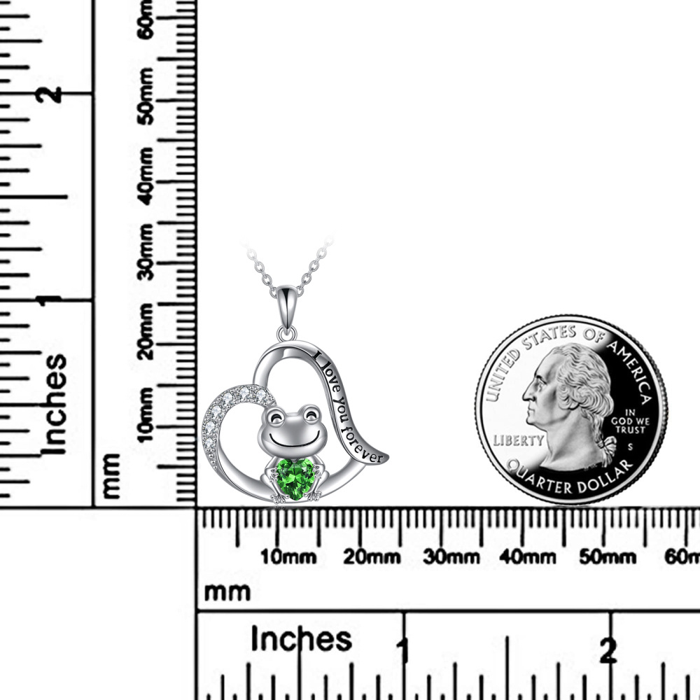 Urnen-Halskette für Asche aus Sterlingsilber mit Zirkonia in Frosch-Herzform und eingraviertem Wort-5