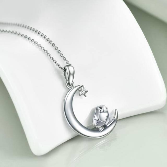 Sterling Silver Frog & Moon Pendant Necklace-3