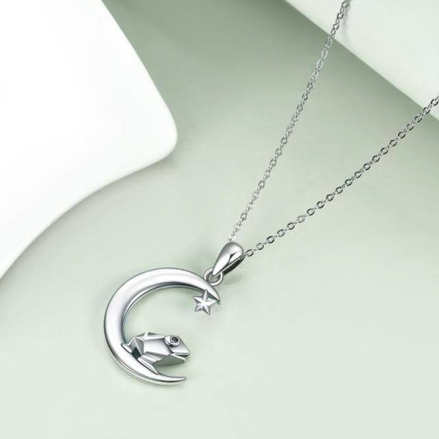 Sterling Silver Frog & Moon Pendant Necklace-4