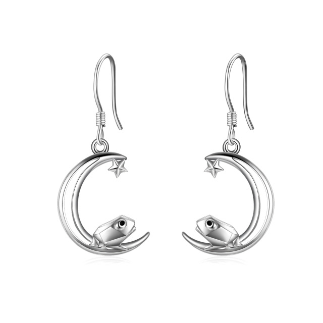 Sterling Silver Frog With Moon And Star Drop Earrings For Women-1