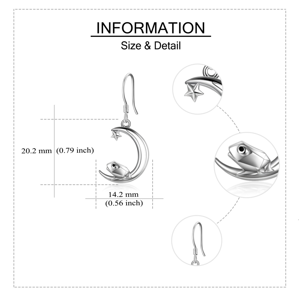 Boucles d'oreilles pendantes grenouille avec lune et étoile en argent sterling pour femmes-5