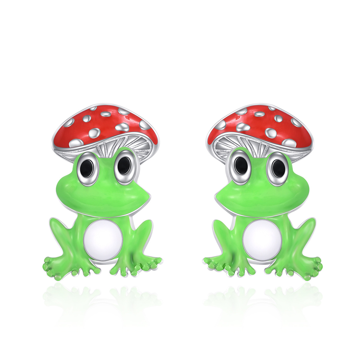 Boucles d'oreilles en argent sterling grenouille et champignon-1