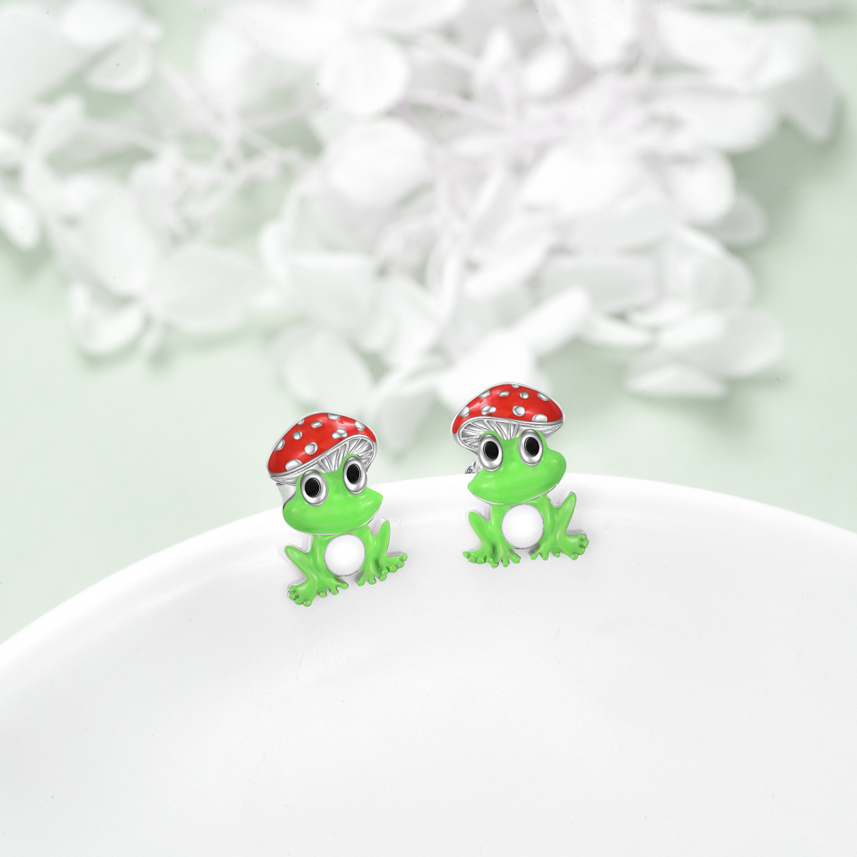 Boucles d'oreilles en argent sterling grenouille et champignon-3