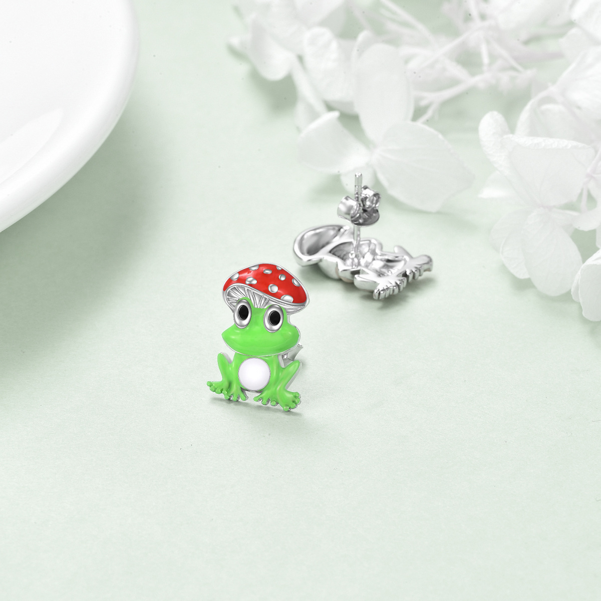 Sterling Silver Frog & Mushroom Stud Earrings-4