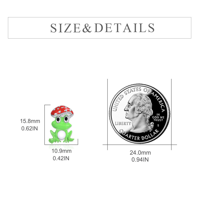 Brincos de prata esterlina com rã e cogumelo-5