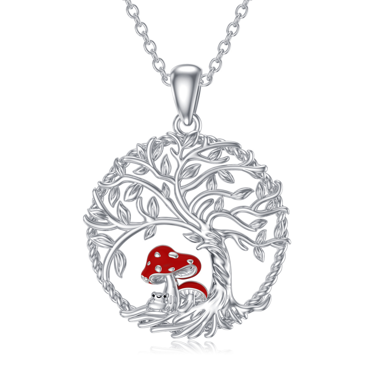 Collier avec pendentif arbre de vie en forme de grenouille et de champignon en argent sterling pour femme-1