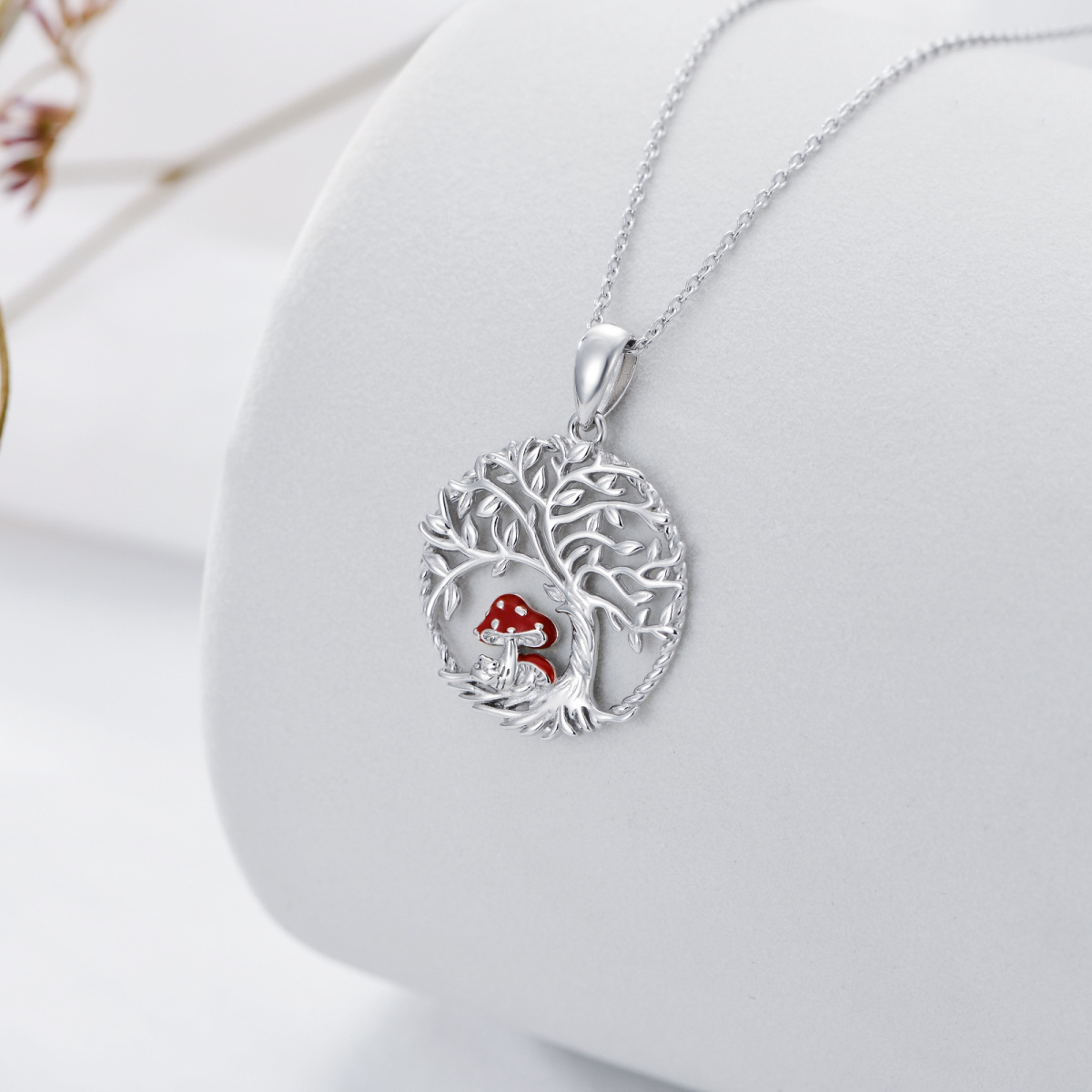 Collier avec pendentif arbre de vie en forme de grenouille et de champignon en argent sterling pour femme-4