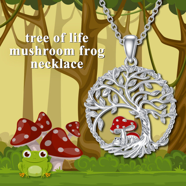 Sterling Silver Frog & Mushroom & Tree Of Life Pendant Necklace-6