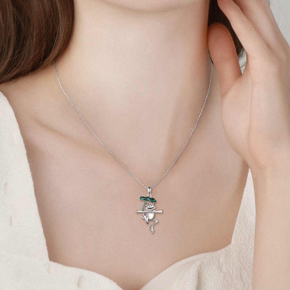 Sterling Silver Frog Pendant Necklace-2