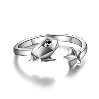 Sterling Silver Frog & Star Open Ring-48